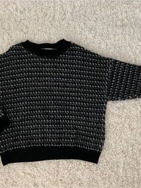 Mango Black & Gray Textured Crewneck Sweater